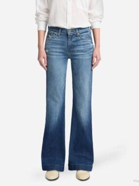 Petite Tailorless Flare Wide Leg Jeans Stretch Denim Mid Rise Casual